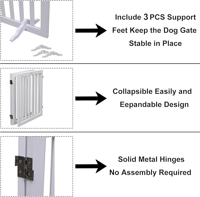 Dog Gate Wooden Freestanding Pet Gate3 Panel 23.6" Height White Indoor Dog Fences,House Gate for Doorways & Stairs