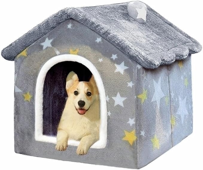 Dog House Indoor, Foldable Soft Kennel Bed Warm Cat Nest Puppy Cave with Cushion for Small Medium Large Dogs Cats (L-Within 30 lbs)