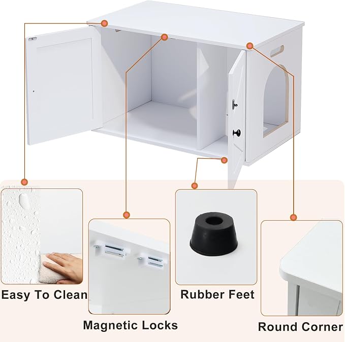 Cat Tree and Litter Box Enclosure Bundle, Hidden Cat Litter Box Furniture with Scratching Post, Wooden Cat Washroom Furniture, Modern Cat Condo, White