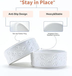 SPUNKYJUNKY Ceramic Dog and Cat Bowls 2 Pack, 5.1'' Dog and Cat Food Water Double Feeding Bowls Non-Slip for Cats and Puppy Small Sized Breed Dogs Microwave Dishwasher Safe - 13.5 OZ, 2pcs, Paw White