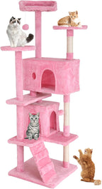 Cat Tree 70 Inches Cat Tower for Indoor Cats Multi-Level Cat Condo with Litter Box Enclosure,Scratching Posts for Indoor Cats (Pink)