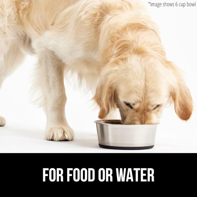 GORILLA GRIP Dog Bowl, Holds 6 Cups (48 fl oz), Food Grade 304 Stainless Steel Food and Water Bowl for Feeding Dogs and Cats, BPA Free Rubber Base, Easy Clean, Dishwasher Safe, Rust Resistant, Black