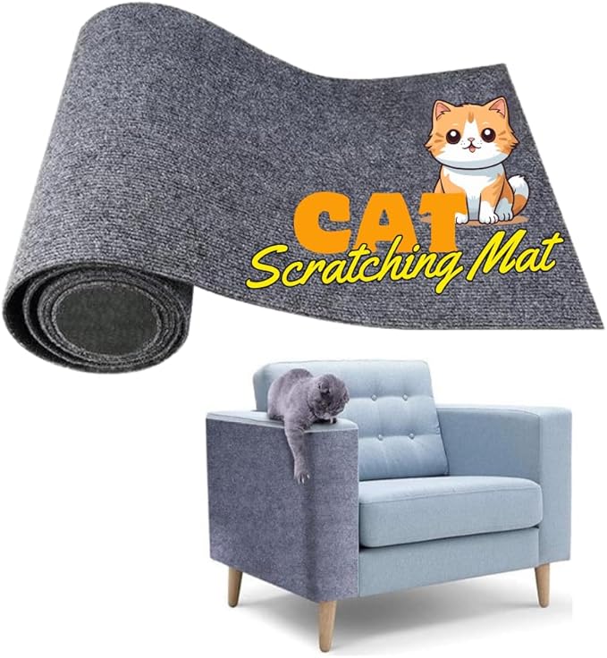 SAVUK Cat Scratching Mat for Couch Furniture Protective Cover Anti-Fall Climbing Claw Corner Wall Mat Self-Adhesive Cuttable Easy to Clean Replacement Carpet Rug (Dark Gray, 15.8" x 39.4")