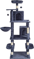 Happybuy Cat Tree for Indoor Cats, 68.5" Cat Tower with 2 Cat Condos, Sisal Scratching Post, Hammock, Top Perch, Jumping Platforms, Large Cat Furniture Activity Center with Hang Ball, Dark Grey