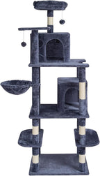 Happybuy Cat Tree for Indoor Cats, 68.5" Cat Tower with 2 Cat Condos, Sisal Scratching Post, Hammock, Top Perch, Jumping Platforms, Large Cat Furniture Activity Center with Hang Ball, Dark Grey