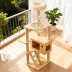 48.8" Cat Tree, Tall Wood Cat Scratching Post Tower for Indoor Cats with Sisal-Covered Scratching Posts, Top Perch & Acrylic Hammock, Modern Cat Condo for Small & Large Cats