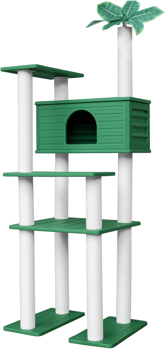 70 Inches Tall Outdoor Weatherproof Cat Tree Tower, Multi-Level, Large Cat Condo with PVC Board and Cat Scratching Posts, for Outside and Indoor