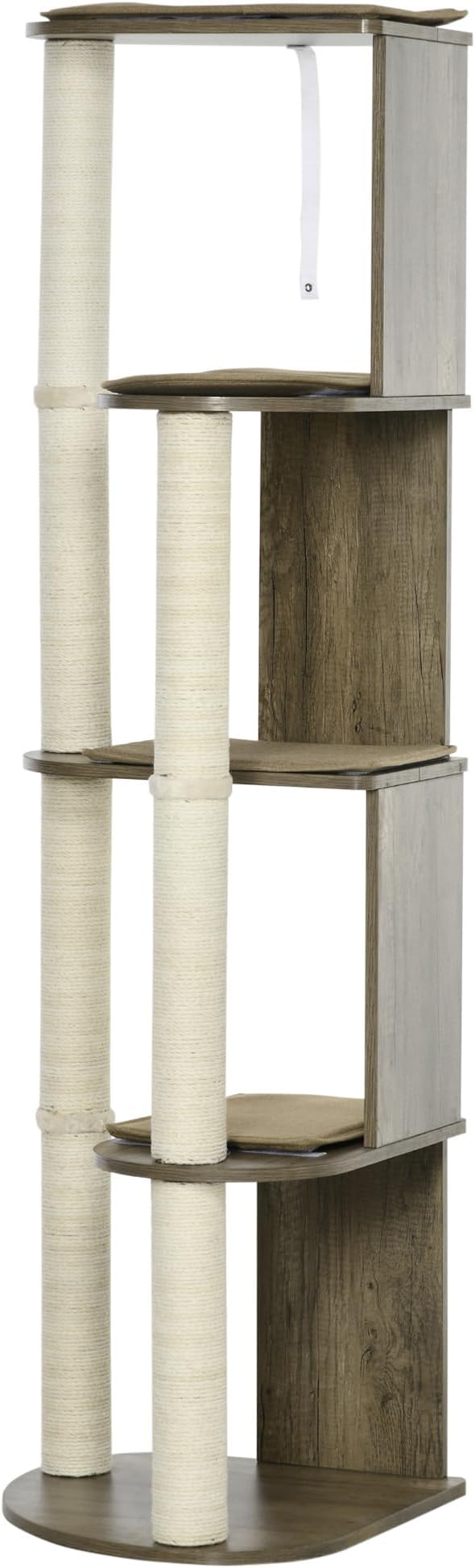 65" Corner Modern Cat Tree Tall for Climbing Large Multilevel Cat Tower with Scratching Posts Small-Fit Kitten Tower with Sisal Cream White