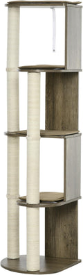 65" Corner Modern Cat Tree Tall for Climbing Large Multilevel Cat Tower with Scratching Posts Small-Fit Kitten Tower with Sisal Cream White