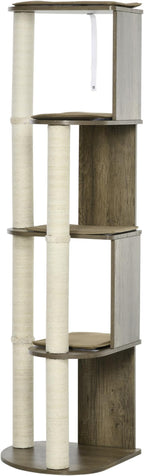 65" Corner Modern Cat Tree Tall for Climbing Large Multilevel Cat Tower with Scratching Posts Small-Fit Kitten Tower with Sisal Cream White