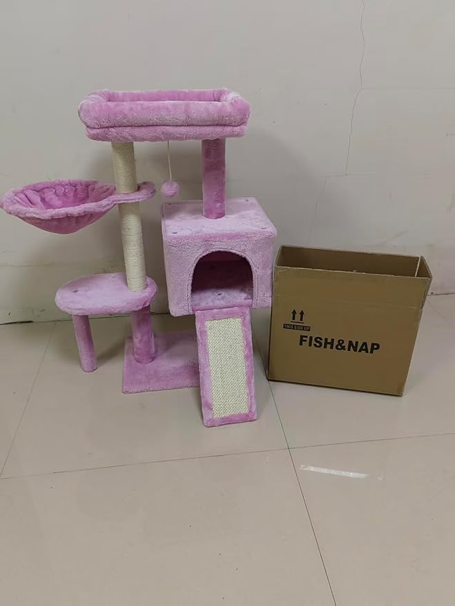 FISH&NAP Cute Cat Tree Kitten Cat Tower for Indoor Cat Condo Sisal Scratching Posts with Jump Platform Cat Furniture Activity Center Play House Pink