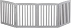 JungleA Freestanding Foldable Pet Gate for Dogs, 24 inch 4 Panels Step Over Fence,Pet Door, Dog Gate for Room, Doorway, Stairs (Grey)