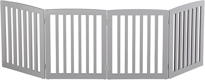 JungleA Freestanding Foldable Pet Gate for Dogs, 24 inch 4 Panels Step Over Fence,Pet Door, Dog Gate for Room, Doorway, Stairs (Grey)