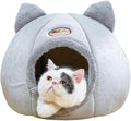 Cat Ear-Shaped Bed for Indoor Cats,Semi-Enclosed Kitten Bed with A Removable Mat & Non-Slip Bottom for Cat and Small Dog,Cats Hideaway (Gray, S:13×13×13in(33×33×33cm))