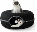 Peekaboo Cat Tunnel for Large Cats up to 30 lbs, Features A Jingle Ball, Removable and Washable Tunnel Bed, and a Cozy Donut Tunnel (Black, 24 Inches)