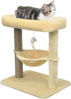 Pawly 24" Cat Tree Tower, Tall Cat Scratching Post with Soft Perch for Window Viewing, Large Bed for Big Cats, Stable & Compact Cat Tower with Hammock, Beige