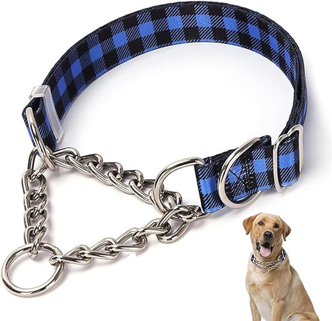 Martingale Dog Collar for Medium Dogs,Choke Collar for Dogs,Choke Chain for Dogs,Training Proof Heavy Duty Dog No Pull Dog Collar for Medium Large Pet Boy Male Dogs, Blue Plaid M