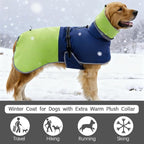 Waterproof Dog Winter Coat, Reflective Turtleneck Fleece Jacket with Snow Protection for Large Dogs, Cold Weather Pet Clothing (Green, 4XL)