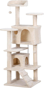 53 inches Heavy Duty Multi-Level Cat Tree Tower with Condo Furniture & Scratching Posts for Kittens Play Rest (Beige)