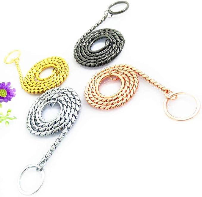 Dog P Snake Chain Chrome Plated Metal Dog Training Choke/Collar-Fully Guaranteed Against Rust Tarnish or Breakage-Recommended for Professional Training (Black, 4mm * 24")
