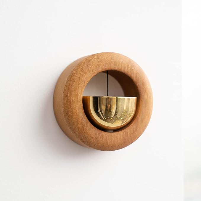 Magnetic Shopkeepers Bell for Door Opening,Golden Silk Wood Door Chimes When Door Opens,Doorbell Chime,Office Ornaments Decoration for Entrance, Fridge Sticker and Barn Door Housewarming Gift