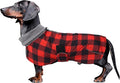 Dachshund Coats Waterproof Suitable for Dachshunds Sausage Weiner Dog Winter Coat Padded Fleece Puppy Snowsuit with Adjustable Bands Reflective Stripe - Plaid Red - M