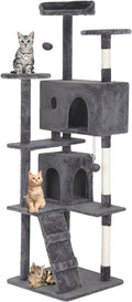 70in Cat Tree for Indoor Cats, Cat Tower with Cat Scratching Post, Multi-Level Cat Furniture, Cat Tower with Funny Toys for Kittens-Light Gray