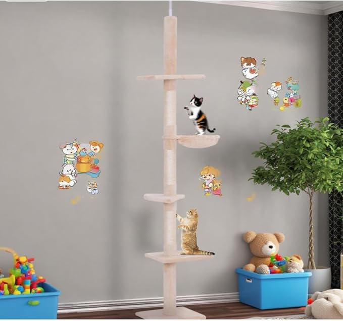 Stylish Cat Tree Tower with Sisal Scratching Posts, Cozy Condo, and Plush Perches for Climbing, Resting, and Play (Beige + Plush)