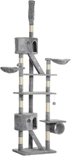 Cat Tree, 102.4 Inches Height Adjustable, All Breed Sizes, Climbing and Cuddling, Pine and Polyester, Floor Mount, Light Gray