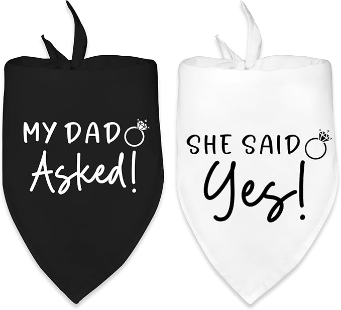 Dog Wedding Engagement Bandana Apparel & Accessories Pet Dog Scarf Photo Prop My DAD Asked! SHE Said Yes! Wedding Outfit Funny Engagement Party Decorations Gifts (Black+White)