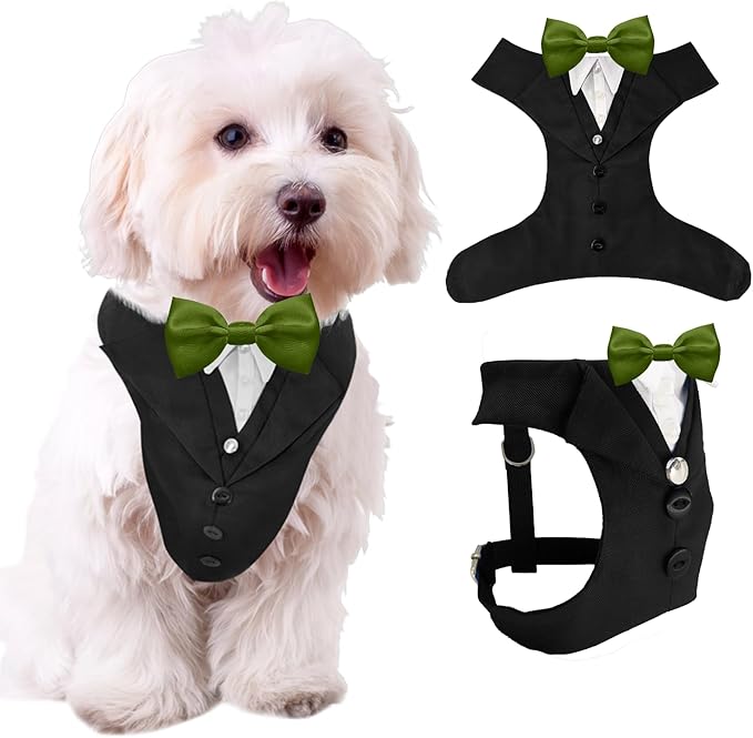 AVERYDAY Dog Tuxedo for Wedding Outfit, Dog Suit and Tie Costumes for Birthday, Halloween, Cosplay, Christmas Party, Pet Formal Wear with Bowtie, Tux for Small Dogs, Chihuahua, Bichon, Maltese, Cats