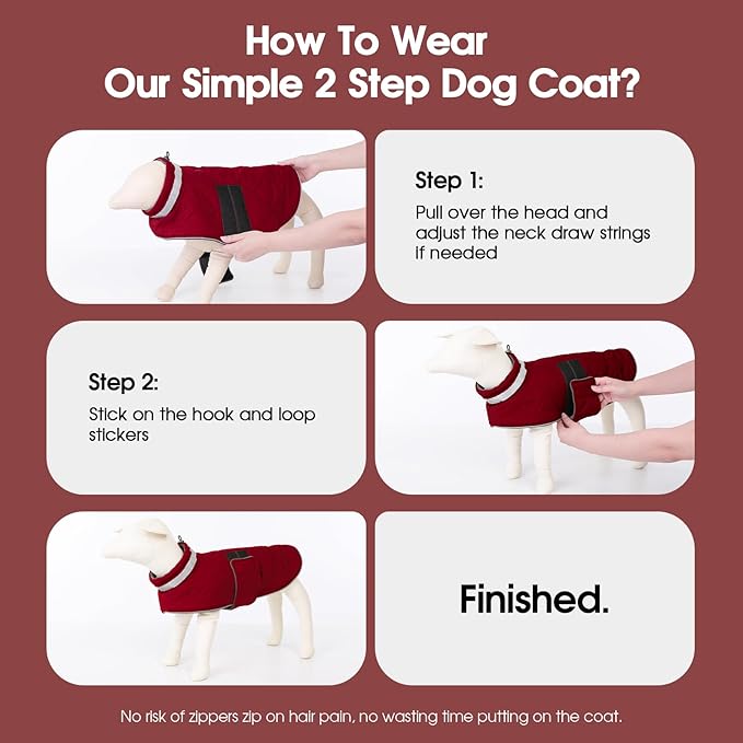 KAMA BRIDAL Dog Winter Coat Warm Padded Puppy Jacket Windproof Water Resistant Clothes for Small Medium Large Pets Christmas Sweater Outfit Vest(Red, S)