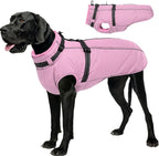 Lelepet Dog Coat with Harness Built in, Waterproof Dog Jacket for Large Dogs Reflective Winter Jacket with Zip Warm Cold Weather Coats for Dogs, Cozy Turtleneck Pet Snowsuit, Great Dane, Pink, 3XL