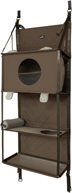 Door-Mounted Cat Climbing Frame 4-Tier Cat Tree for 2-3 Cats, Indoor Height Adjustable Cat Playhouse with Removable Toys and Pillow, Space-Saving Vertical Cat Ladder for Apartments and Small Homes