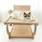 Sisal Cat Scratcher Chair, Elevated Cat Lounge Beds for Indoor Cats, Wooden Pet Hammock Couch for Scratching, Natural