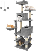 Tangkula 66 Inch Tall Cat Tree, Multi-Level Cat Tower with Sisal Scratching Posts, 2 Condos, Plush Perch, Hammock, Basket, Dangling Toys, Cat Climbing Furniture for Indoor Cats (Light Gray)