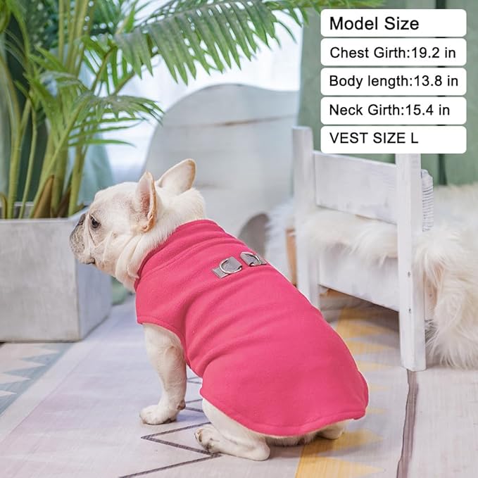 BEAUTYZOO Dog Fleece Vest Sweater Winter Jacket for Small and Medium Dogs with D-Ring Leash Cold Weather Coat Hoodie for XS S M Dogs Boy or Girls,Rose L