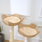 SHENGOCASE Cat Tree Tower with Rattan Wicker Basket, 2 Large Nest Baskets Bed, Window Perch for Large Cats up to 25 lbs