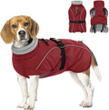 Queenmore Medium Dog Coat, Winter Dog Jacket, Waterproof Puffy Dog Snowsuit, Adjustable Reflective Fleece Lining Warm Padding Parka for Cold Weather, Red M