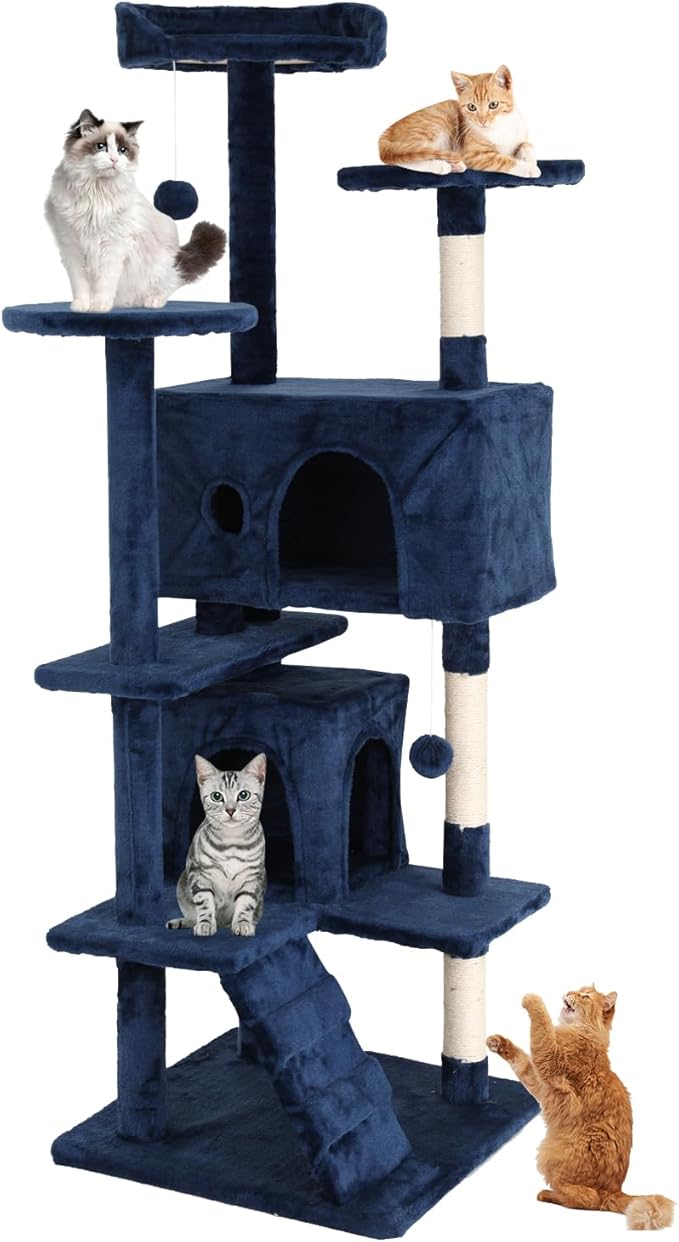 Cat Tree 70 Inches Cat Tower for Indoor Cats Multi-Level Cat Condo with Litter Box Enclosure,Scratching Posts for Indoor Cats (Navy Blue)