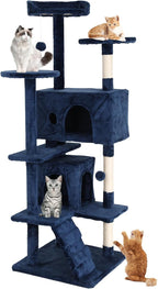 Cat Tree 70 Inches Cat Tower for Indoor Cats Multi-Level Cat Condo with Litter Box Enclosure,Scratching Posts for Indoor Cats (Navy Blue)