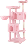 WEEWAY 63in Cat Tree Tower for Indoor Cats, Multi-Level Activity Center with Unique Feline Ear-Style Perch, 2 Cozy Condos, Climbing Ladder, Sisal Scratching Posts, Hanging Balls, Pink