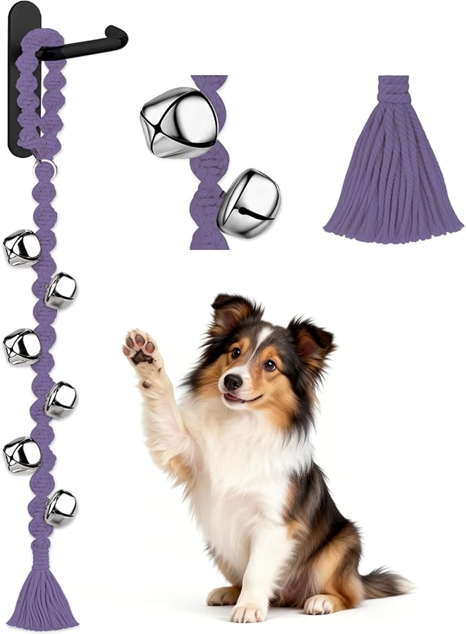 COOYOO Dog Bells to Go Outside, Premium Quality Potty Training Dog Door Bell, Yarn Handwoven Dog Bell, Adjustable Housetraining Hanging Bell-6 Extra Large Loud 1.5 DoorBells