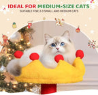 VINGLI 29.5IN Christmas Themed Plush Cat Tree, Multi Level Cat Tower with Condo, Crown Top Perch, Xmas Tree Sisal Scratching Ramp & Post, Spring Hanging Balls Indoor Kitten Cat Activity Center