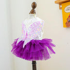 Fashion Sweet Puppy Dog Blingbling Princess Skirt Pet Dog Lace Cake Camisole Tutu Dress B-Purple L