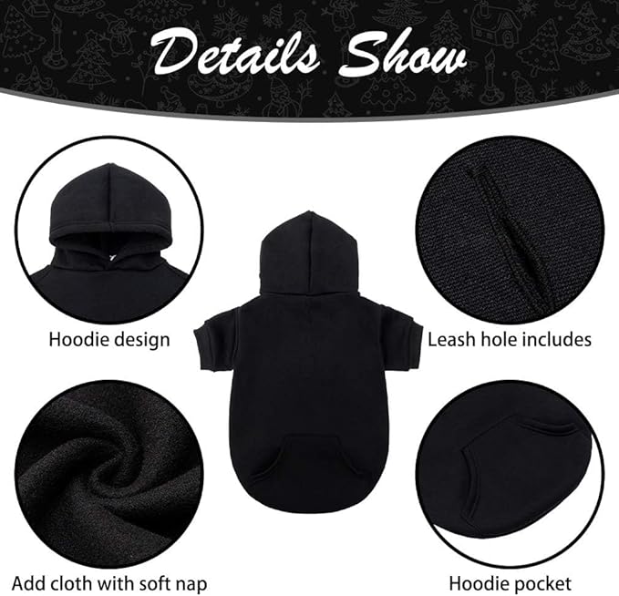 KOOLTAIL Dog Hoodie for Large Medium Small Dogs, Soft and Warm Pet Sweater with Leash Hole and Pocket Boy Girl, Puppy Fall Winter Jacket Clothes, French Pitbull Cold Weather Coat Sweatshirt, Black SM