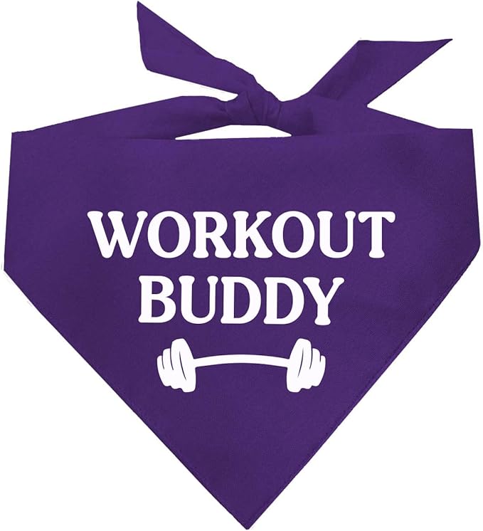Workout Buddy Dog Bandana | 100% Cotton Adjustable Triangle | Made in USA | Workout | Sports | Gym | Purple, X-Small (1095)