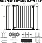 Baby Gate for Stairs, 29.7-40.6" Pressure Mounted Dog Gate, Auto Close Safety Gate for Children & Pets, Easy Install Pet Gate with Walk Thru Door for Doorways & Hallways, No Drilling, Dual-Lock Design