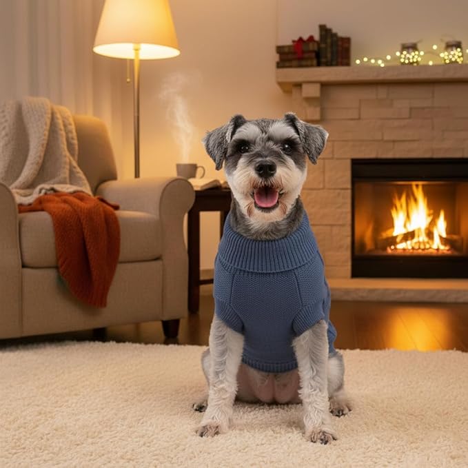 Small Dog Sweater, Soft Knit Dog Clothes for Spring Transition, Lightweight Puppy Outfit for Chihuahua, Yorkie, Cat, Cute Doggy Apparel for Spring Morning Walks (Dark Blue, S)