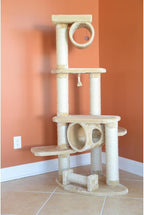 Cat Tree - 36x32x74 - Sisal & Faux-Fur - Tunnel, Toy & Perches - Beige